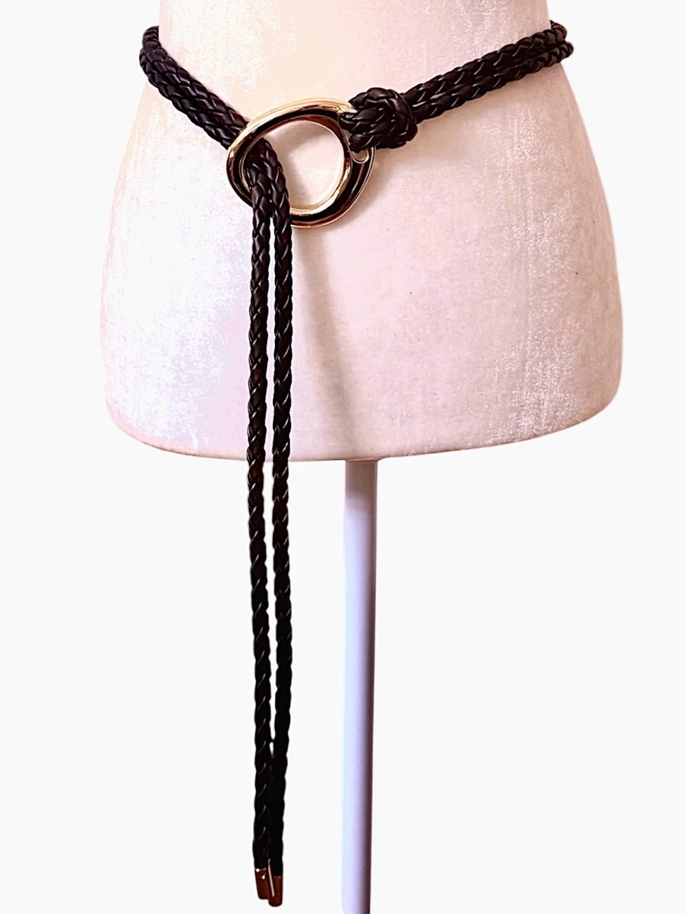 Rachel Zoe Black Braided Rope Ring Belt Leather Accent Small Medium NWT